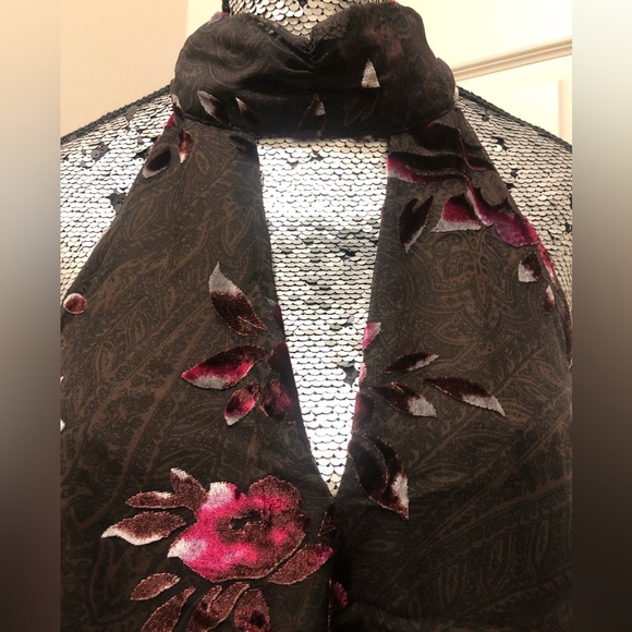 MARCIANO Sleeveless A-Line Dress in Brown Paisley + Crush Velvet Floral … - Picture 3 of 12